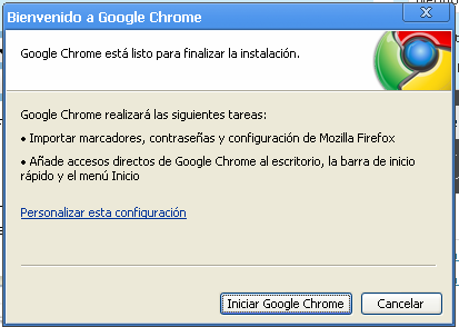 Ventana del configurador de Google Chrome