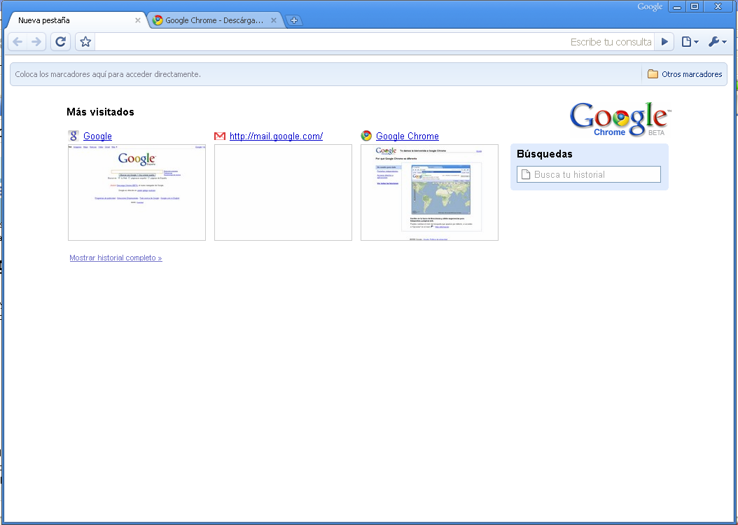 Ventana principal al abrir Google Chrome